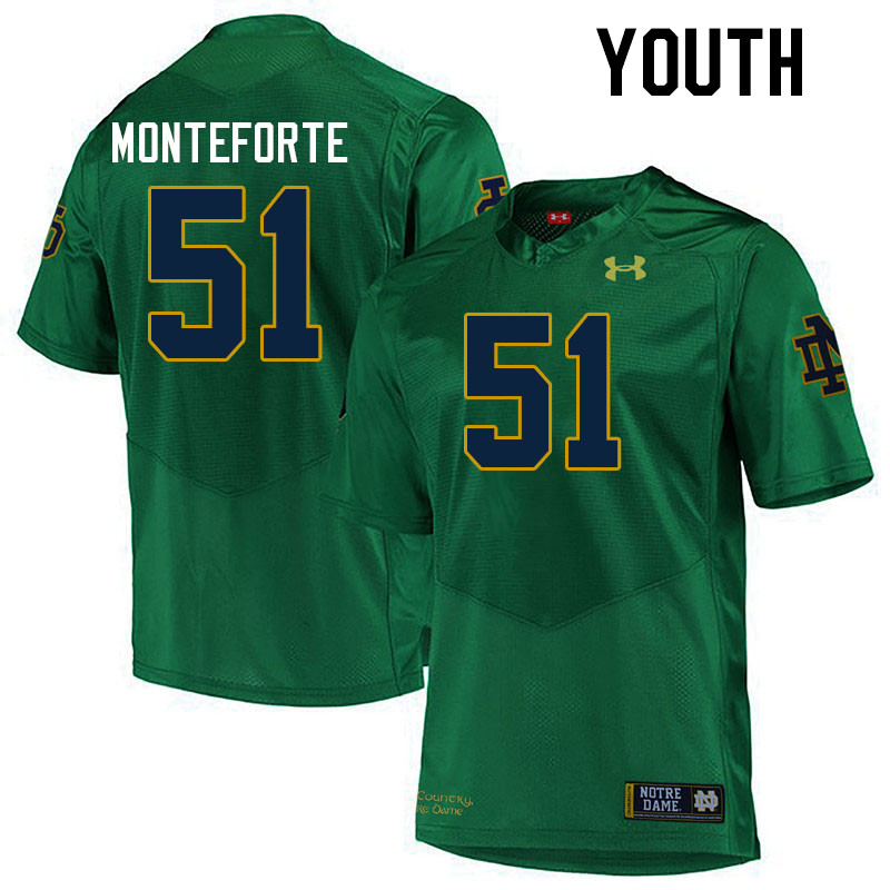 Youth #51 Rino Monteforte Notre Dame Fighting Irish College Football Jerseys Stitched-Green - Click Image to Close